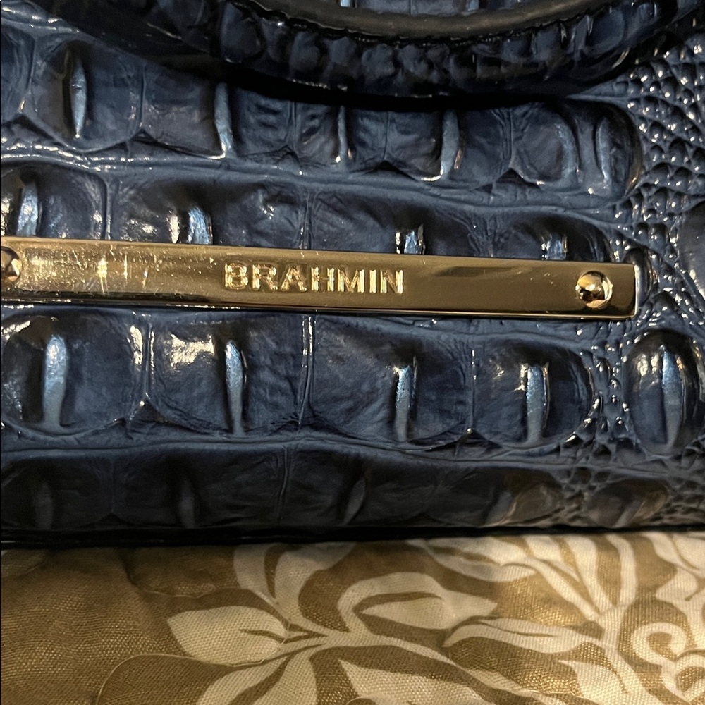 Brahmin Deep Navy Croc-Embossed Leather Satchel - Picture 2 of 4